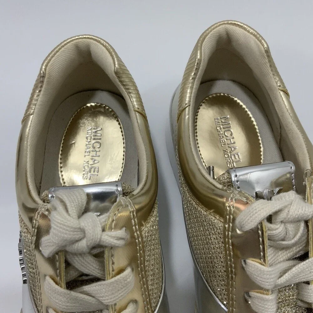 Michael Michael Kors Liv Wedge Lace-up Sneakers Gold-tone 6.5